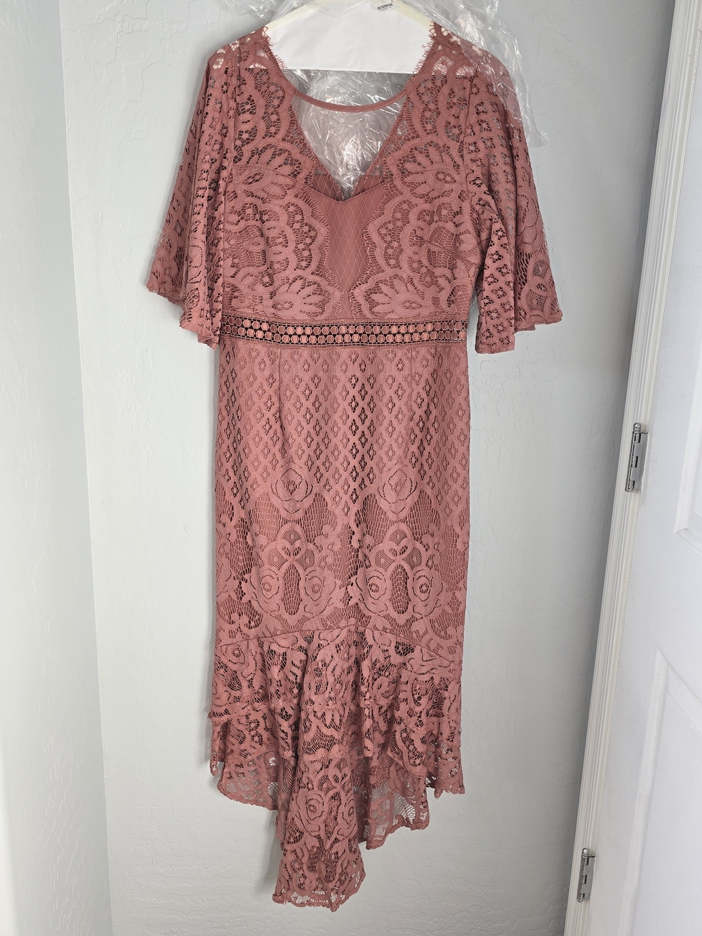 Floral Lace High-Low Dress in Dusty Rose